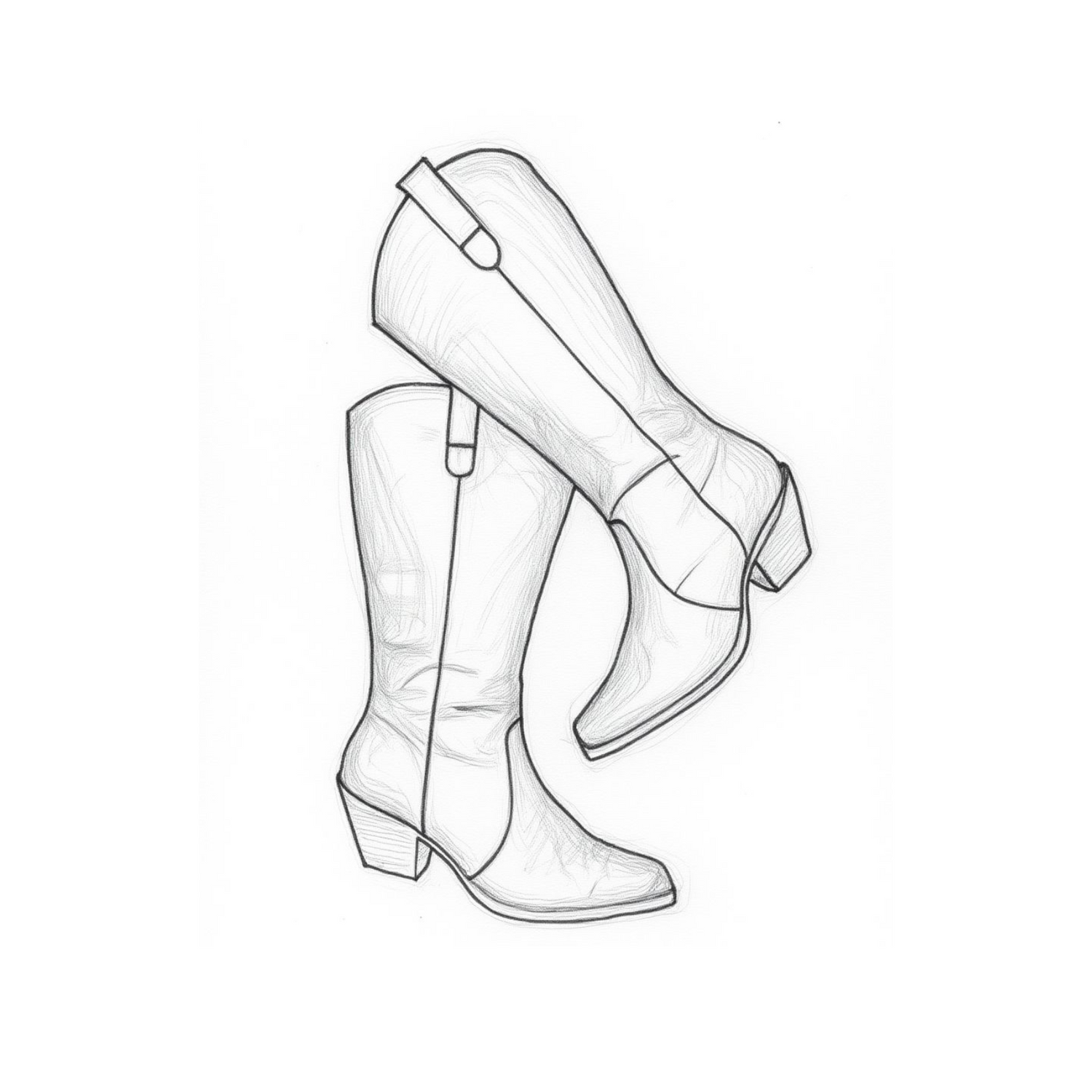 Line drawing of a pair of knee-high boots on a white background
